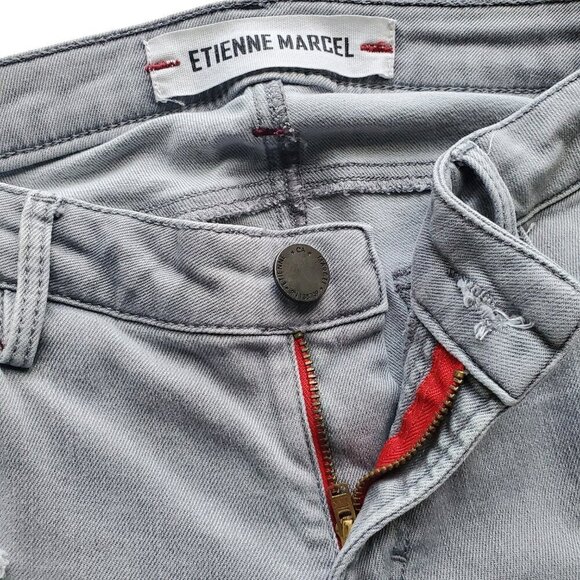 Etienne Marcel Skinny Jeans Grey Distressed Zed Side Zippers Size 26 - Picture 4 of 13